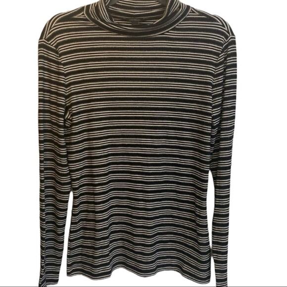 Ann Taylor Sweater Women's Size Medium Ribbed Black Gold Academia Mock Neck - Picture 1 of 5